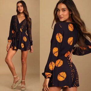 Lulus Adventuresome Dark Purple & Orange Tie-Dye Long Sleeve Romper Size XS